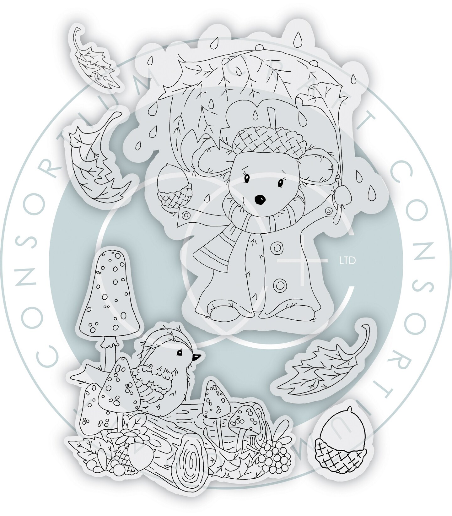 Craft Consortium Photopolymer Stamp set-Falling Leaves, Tales From Oak Wood