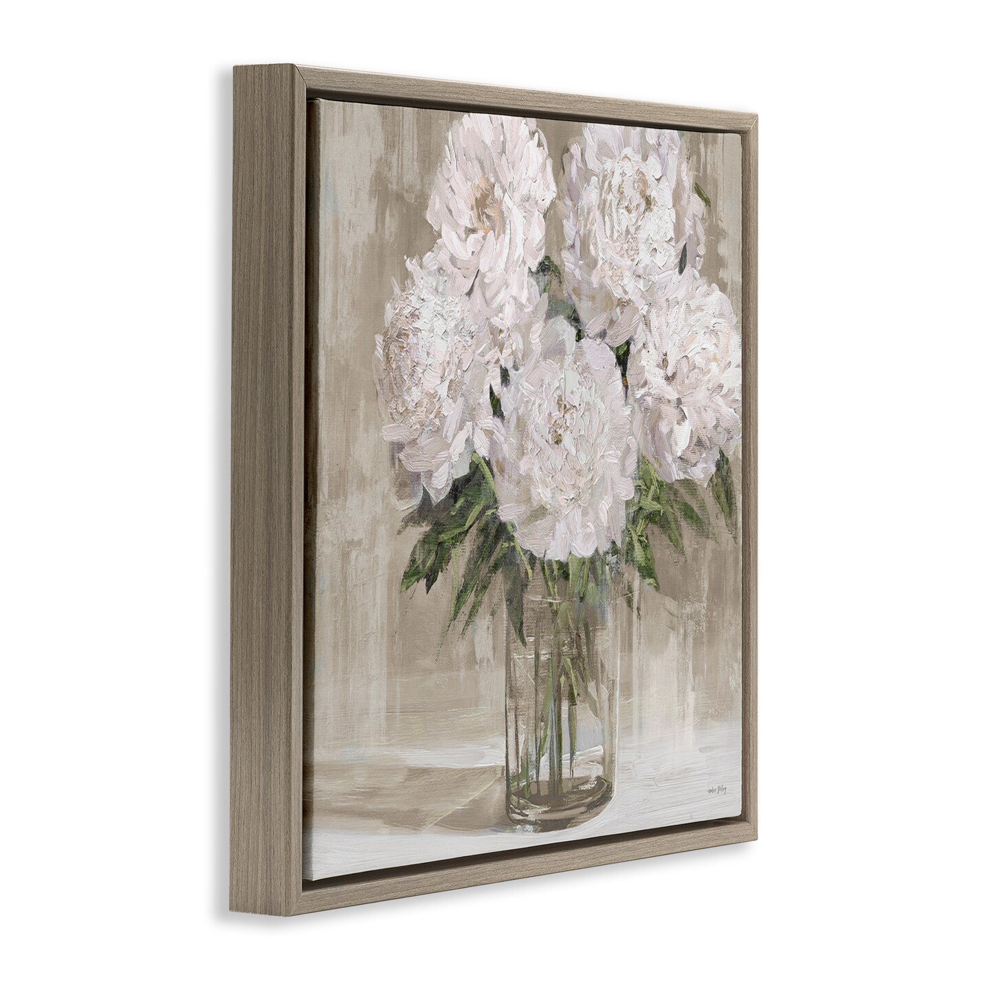 Stupell Industries Peony Blooms Beige Neutral Floating Frame, design by Amber Sterling
