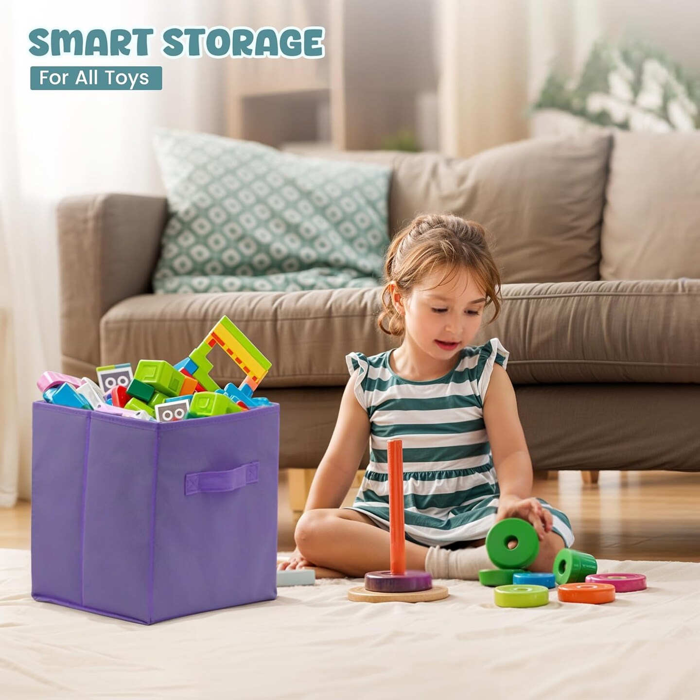 4E's Novelty 6 Packs 11 Inch Pastel Color Storage Foldable Cube Bins, Colorful Storage Baskets For Nursery, Kids Room, Fabric Baskets For Toys, Clothes, Cube Bins Versatile Uses Daily Purpose