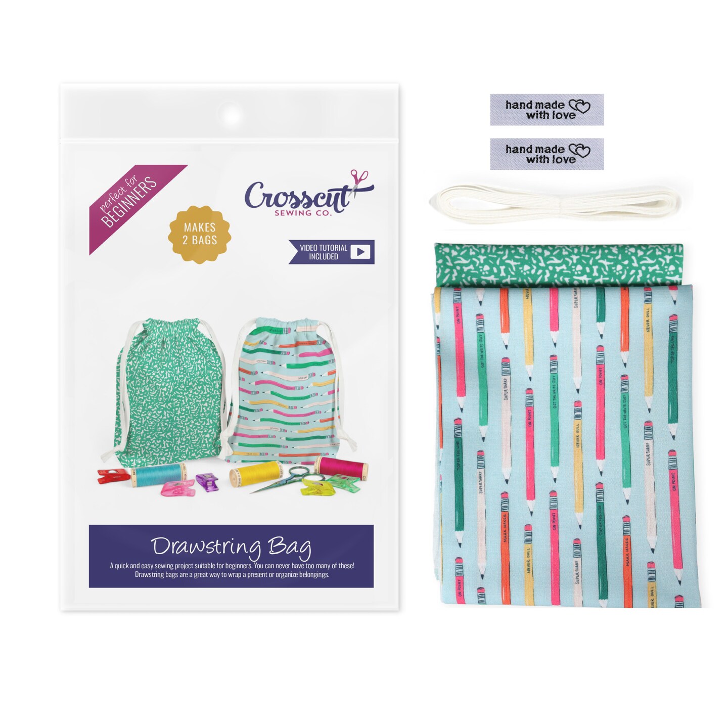 Crosscut Sewing Co.® Drawstring Bag Sewing Kit - Beginner Sewing Project Kit