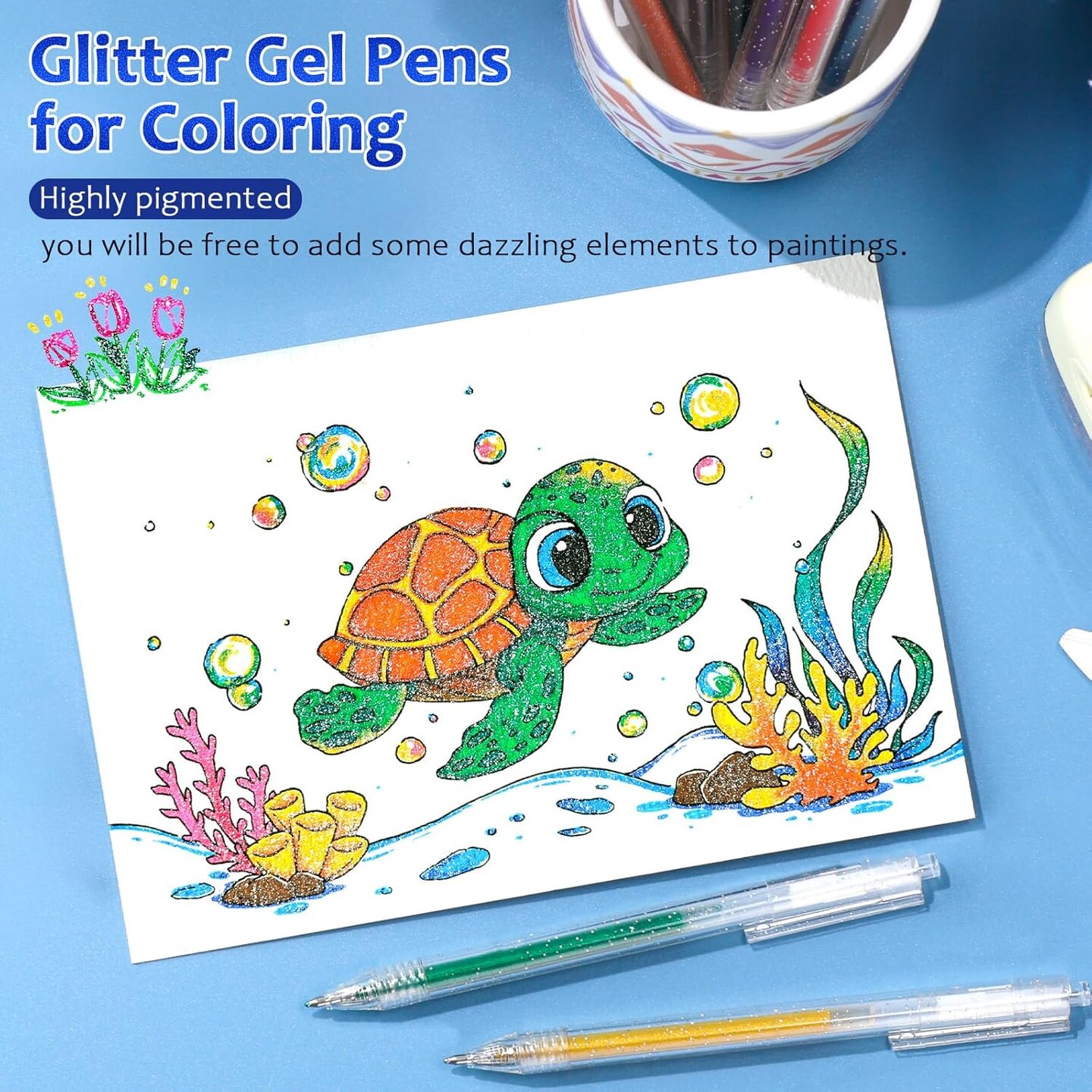 LET'S RESIN PAINT Glitter Gel Pens,18 Vibrant Colors Sparkle Gel Pen, Retractable Metallic Shimmer Pens for Adults Coloring Note Taking and Journaling Christmas Gifts Stocking Stuffers