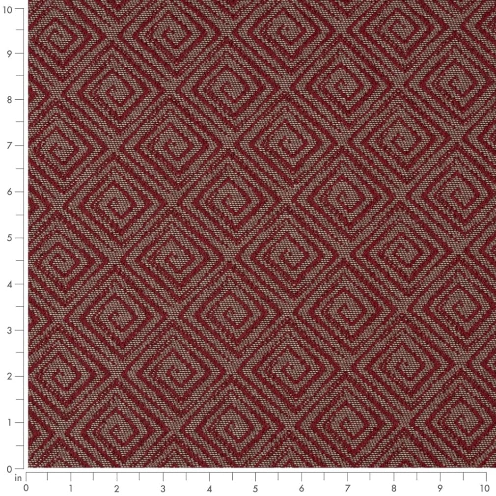 Red Stain Resistant Performance Pet Friendly Greek Key Geometric Woven Pattern Upholstery Fabric by The Yard - SKU: Loyd Currant