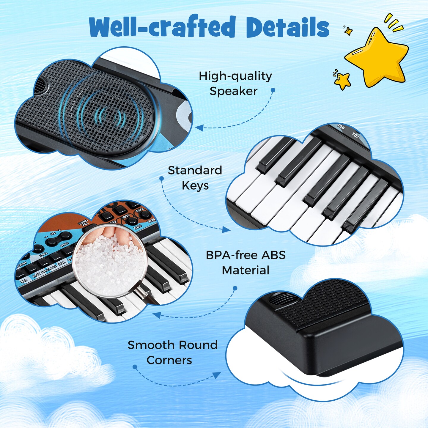 Portable 49-Key Kids Keyboard Piano with 8 Rhythms, 8 Tones and Microphone