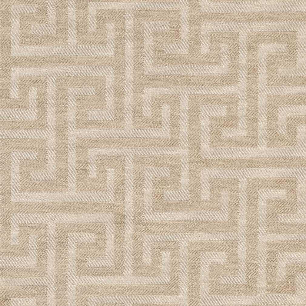Natural Greek Key Geometric Woven Pattern Upholstery Fabric by The Yard - SKU: Kendrick Taupe