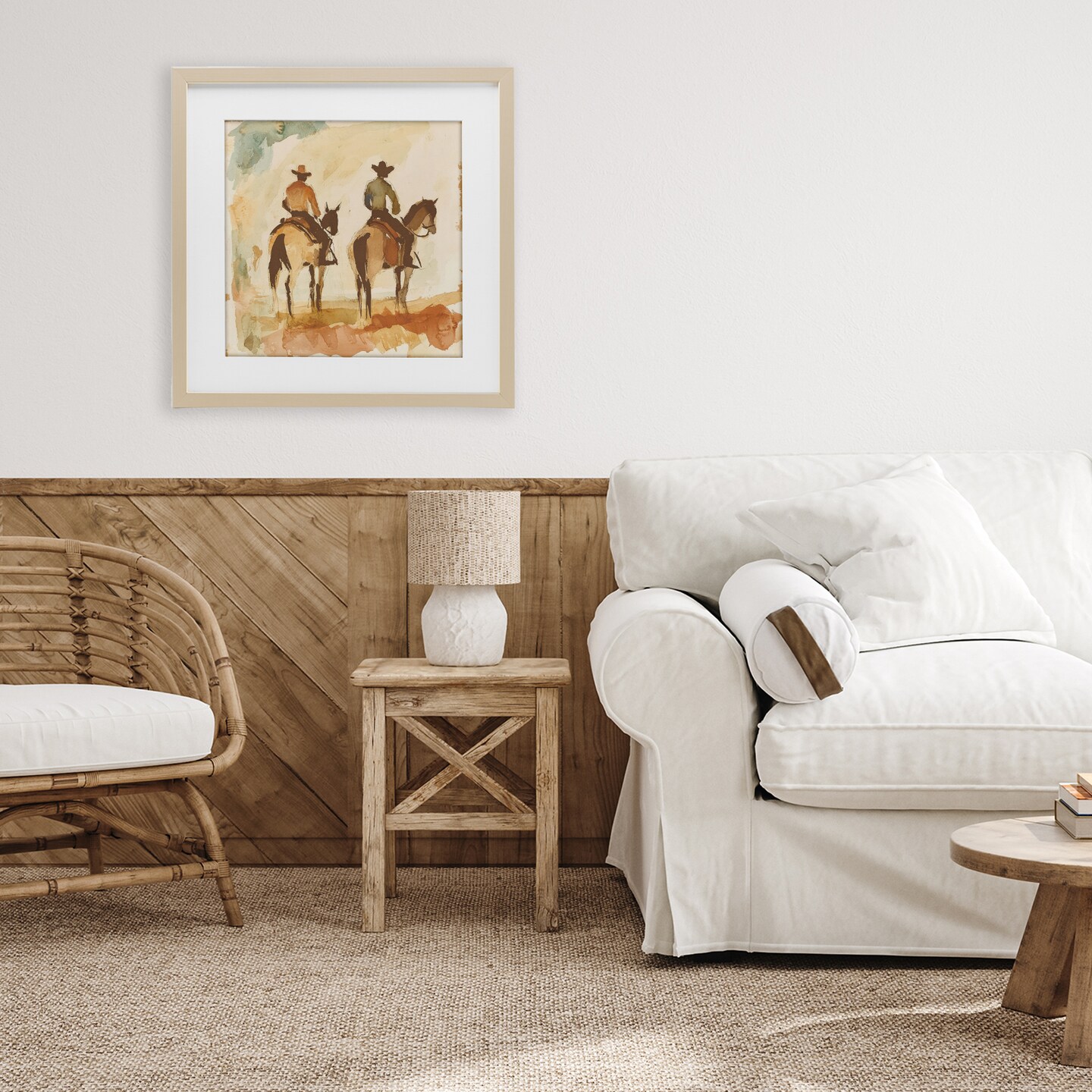 Stupell Industries Western Watercolor Cowboys Right Framed Print Under Glass, design by Petal Prints Design