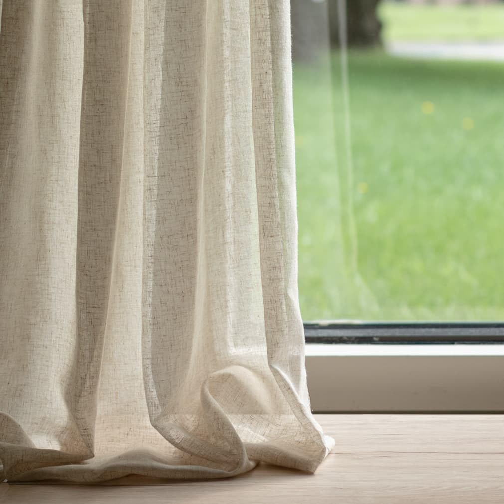 Natural Linen Look Sheer Upholstery Fabric by The Yard - SKU: Esmeralda Oat