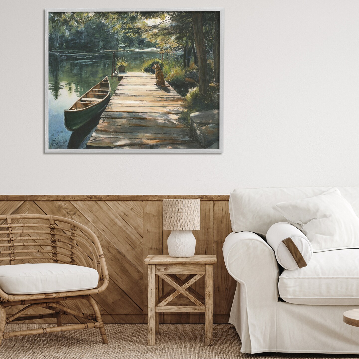 Stupell Industries Lake Life Dog on Dock Framed Giclee, design by Sara Culpepper