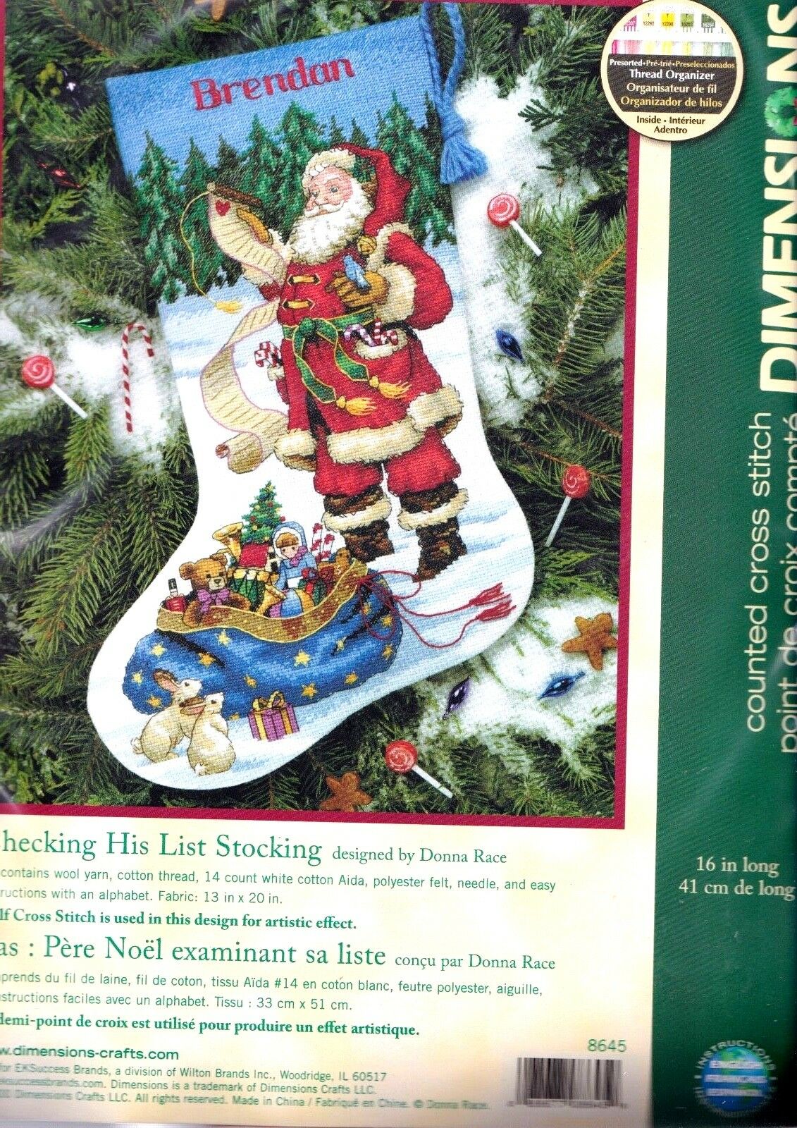 DIY Dimension Checking His List Santa Counted Cross Stitch Stocking Kit 8645