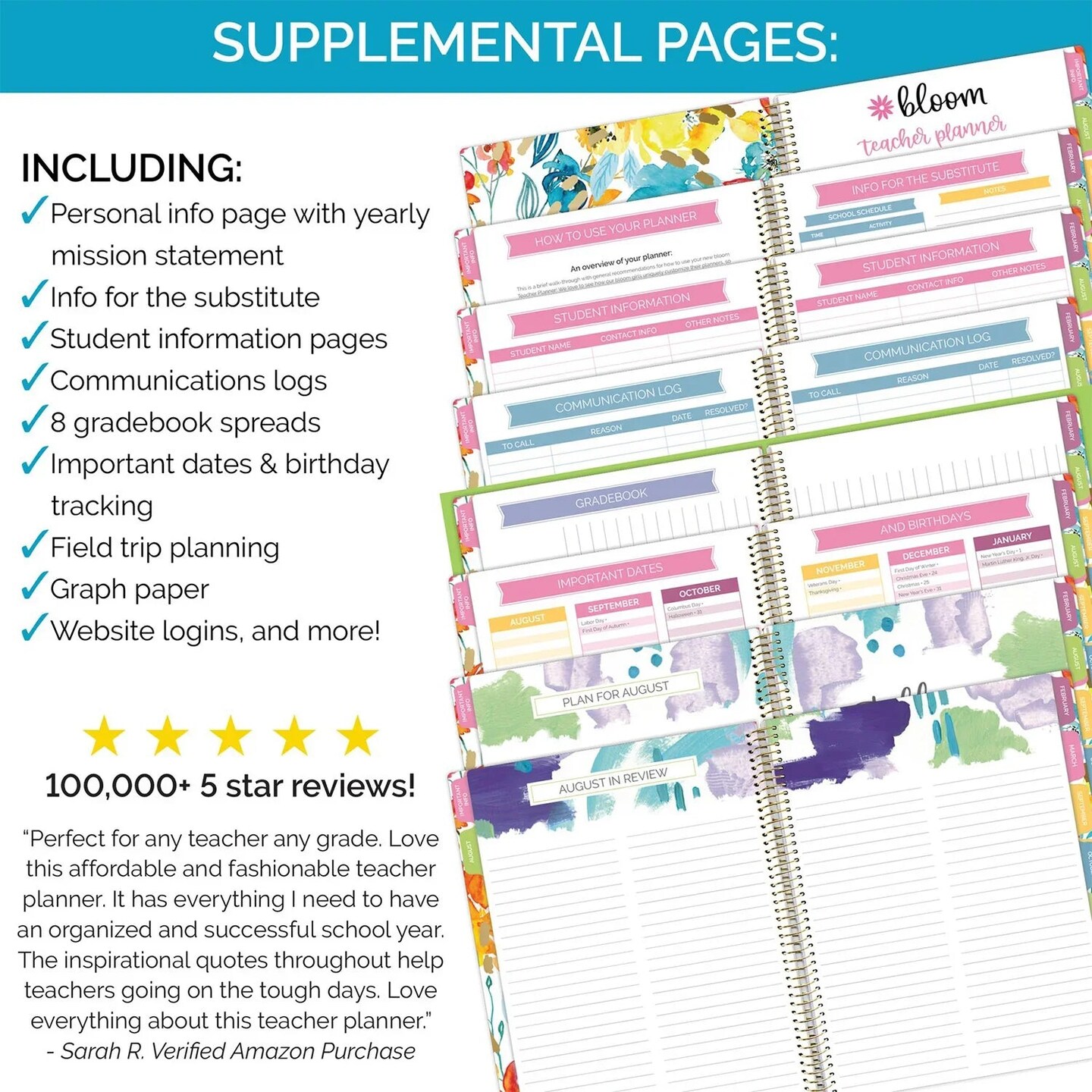 bloom daily planners Undated Teacher Planner & Calendar, Teacher With a Plan