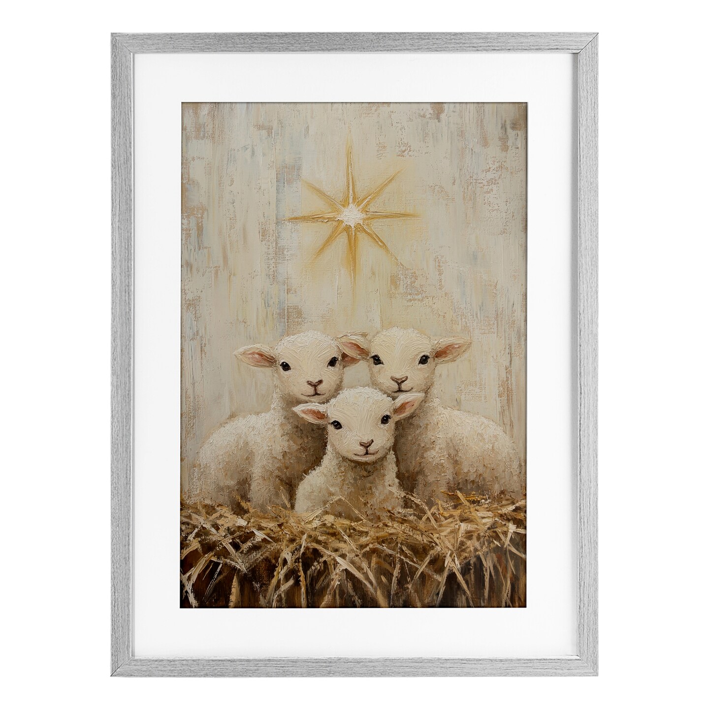Stupell Industries Christmas Lambs Trio Framed Print Under Glass, design by Petal Prints Design