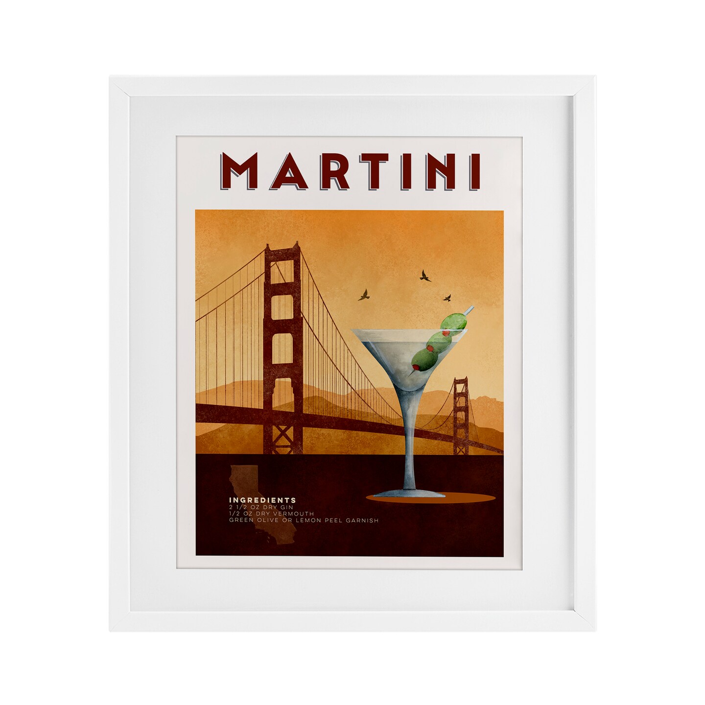 Stupell Industries Retro Martini & Bridge View Framed Print Under Glass, design by Brett Blumenthal