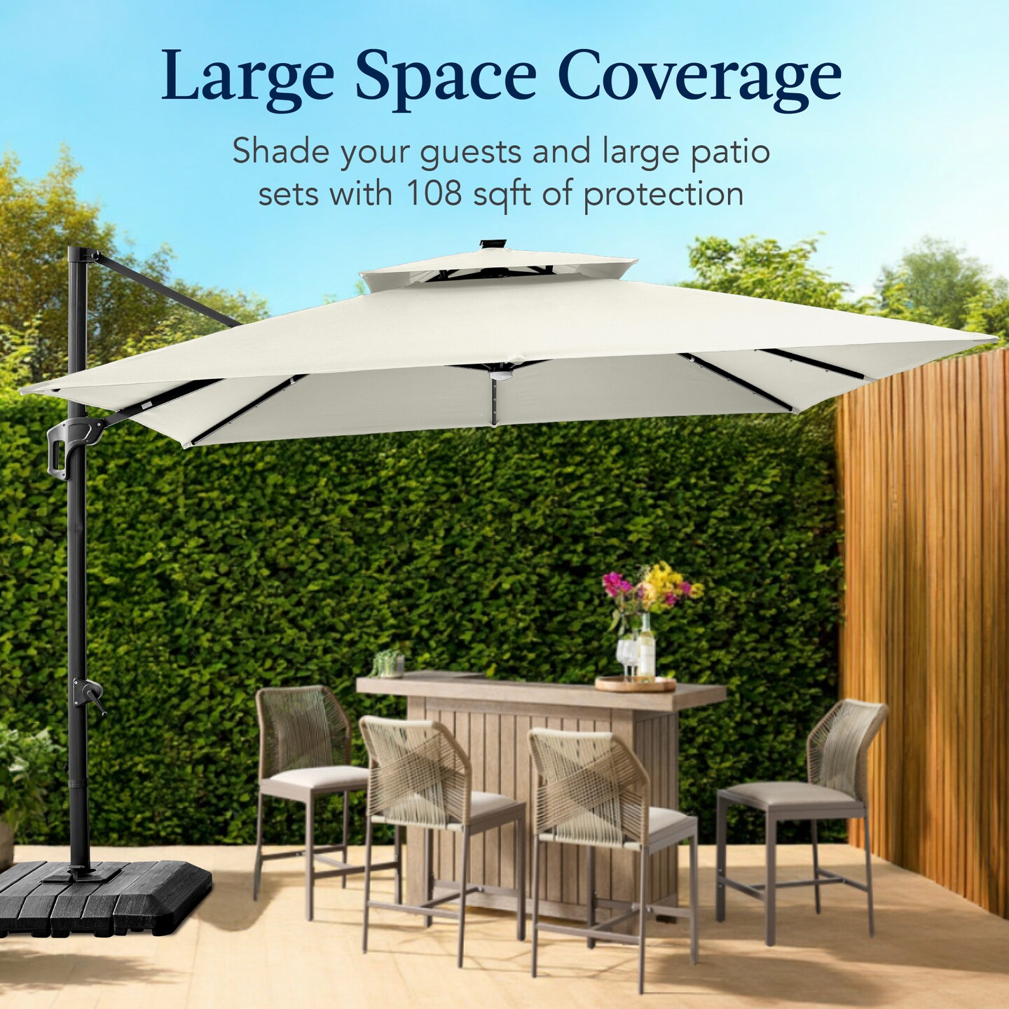Best Choice Products 9x12ft 2-Tier Square Outdoor Solar LED Cantilever Umbrella w/ 360-Rotating Base –
