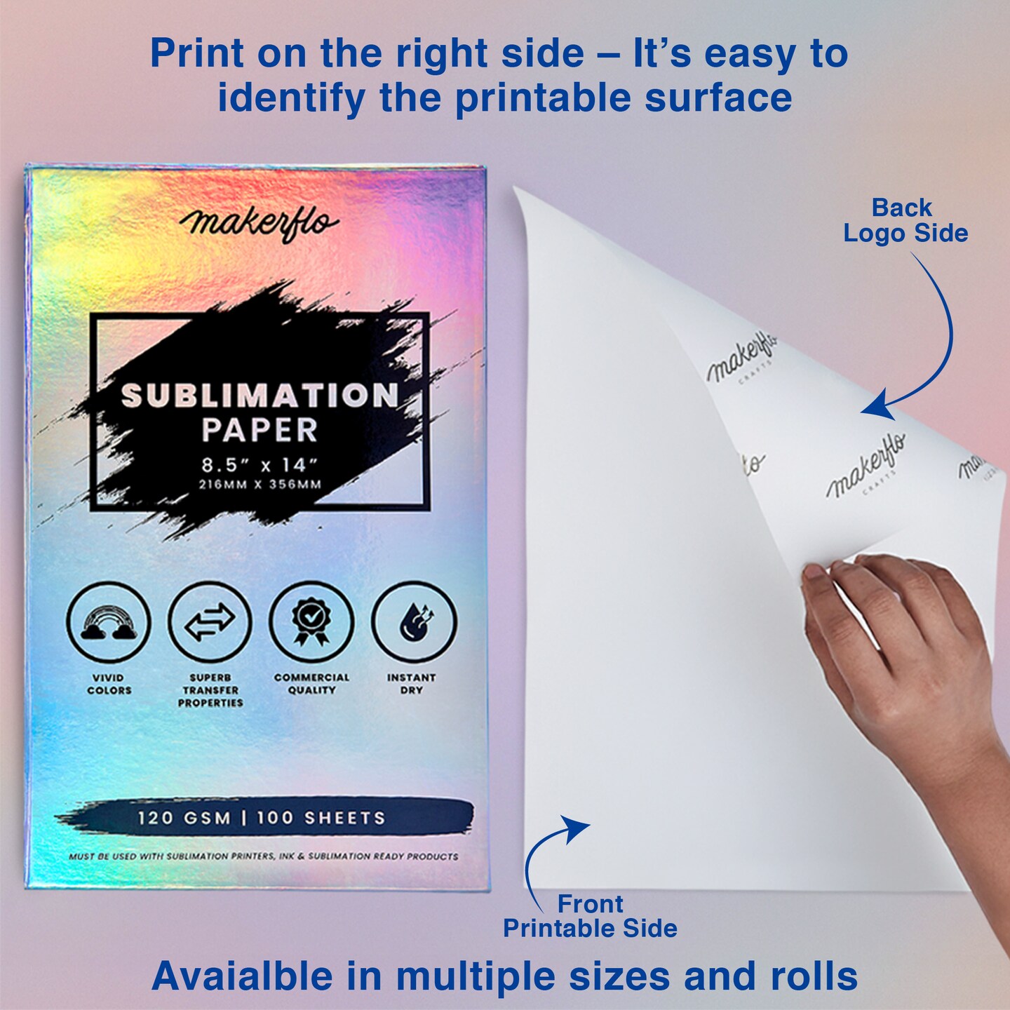 Makerflo Sublimation Paper 8.5 x 14 Inches 100 Sheets Heat Transfer Paper for Tumblers T-Shirts Phone Cases Mugs Printable Stickers Gifting Christmas DIY Enthusiast