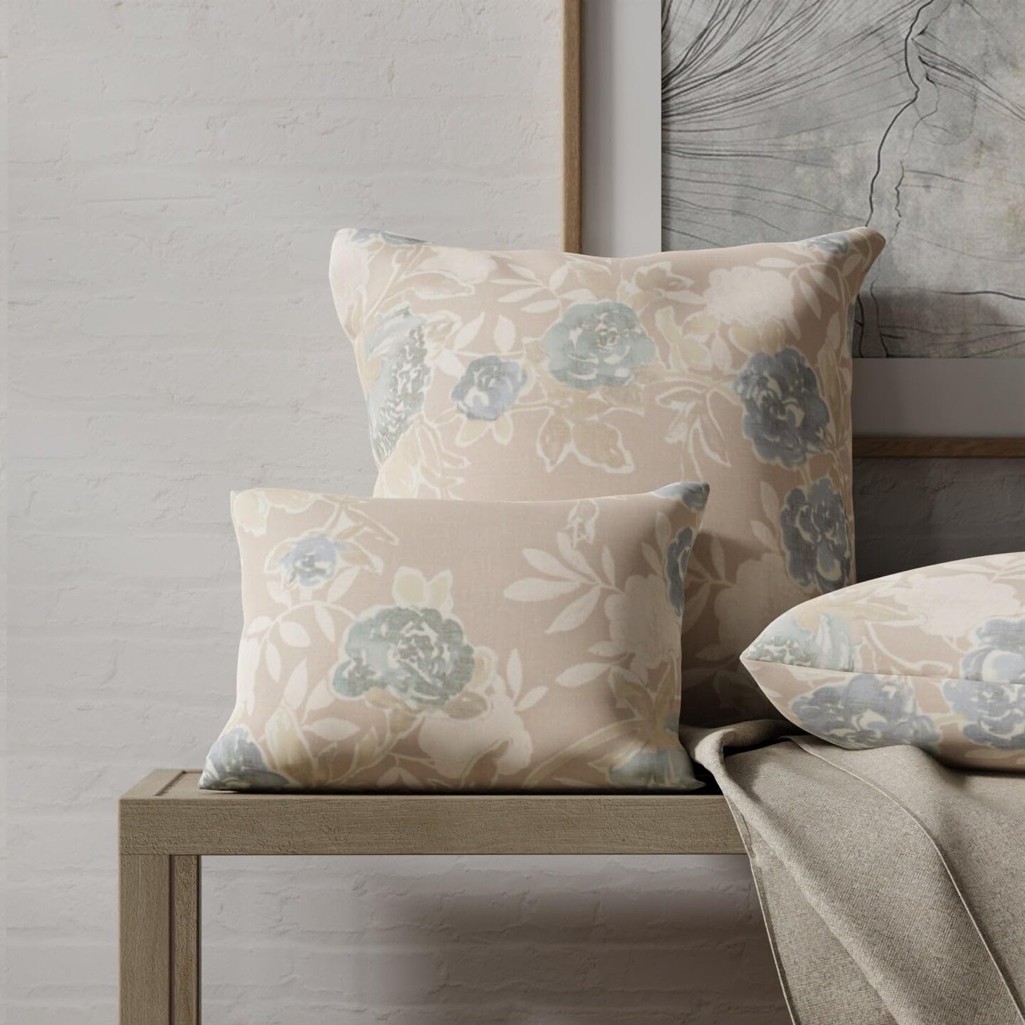 Aqua Teal Performance Grade Eco-Friendly Linen Look Print Upholstery Fabric by The Yard - SKU: Oriole Chambray