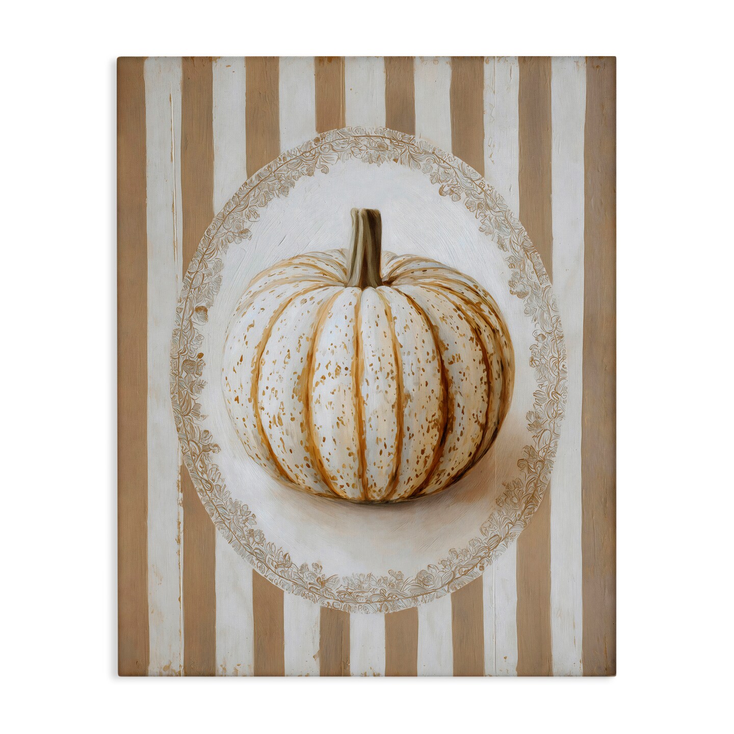 Stupell Industries Beige Stripes Pumpkin Canvas, design by Arlington Prints