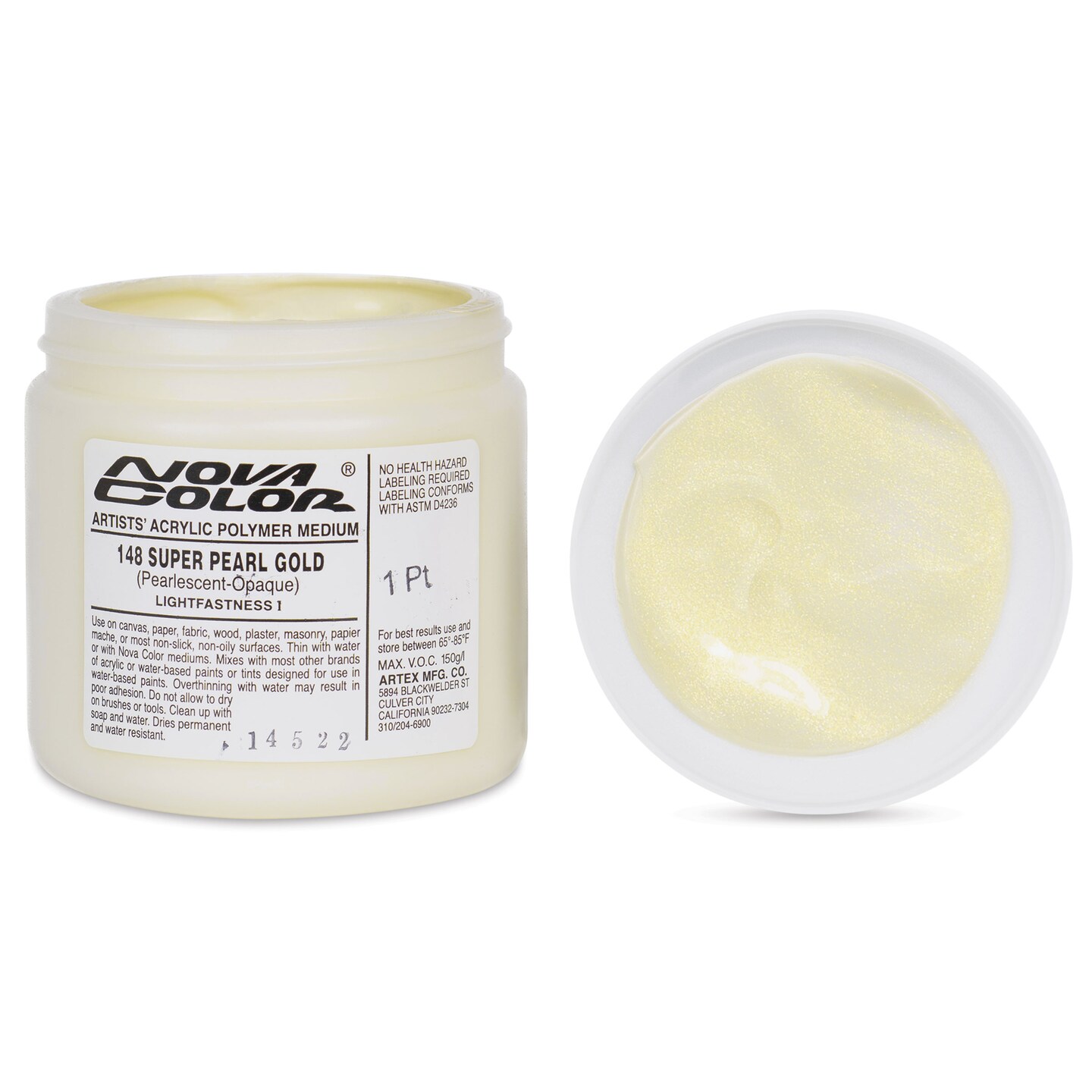 Nova Color Artists’ Acrylic Polymer Paint - Super Pearl Gold, 473 ml Jar
