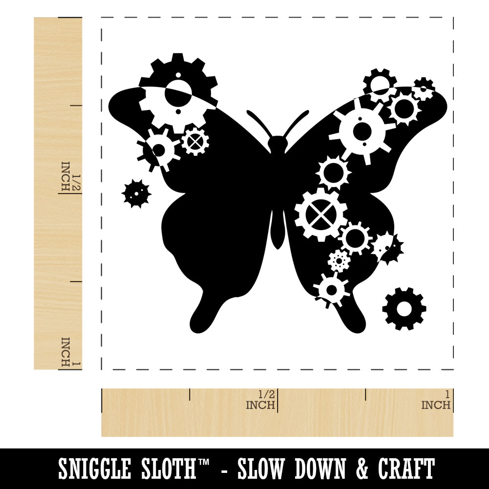 Butterfly Silhouette With Asymmetrical Steampunk Gears Self-Inking Rubber Stamp Ink Stamper