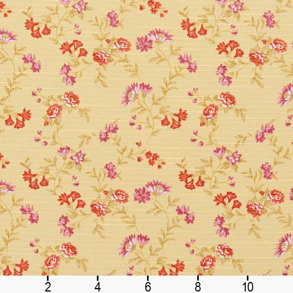 Yellow Orange Stain Resistant Performance Pet Friendly Floral Print Upholstery Fabric by The Yard - SKU: Regal Harvest