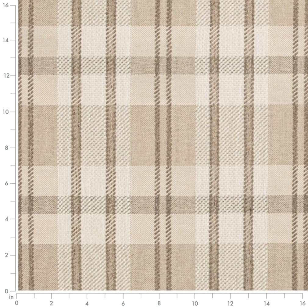 Natural Brown Stain Resistant Performance Pet Friendly Plaid Woven Pattern Upholstery Fabric by The Yard - SKU: Harley Latte