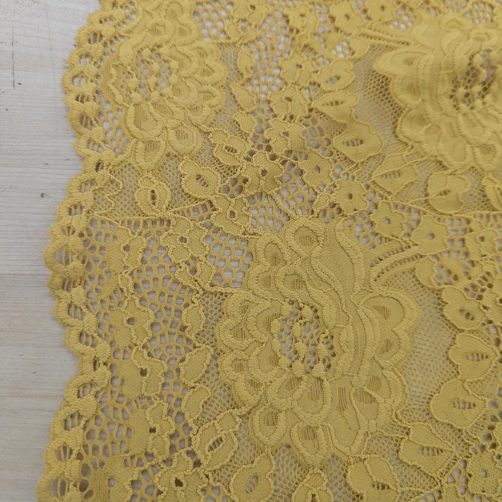 1 Yard Mustard Stretch Lace Polyester & Spandex Fabric for Apparel and Crafts 54/55 Inch Width