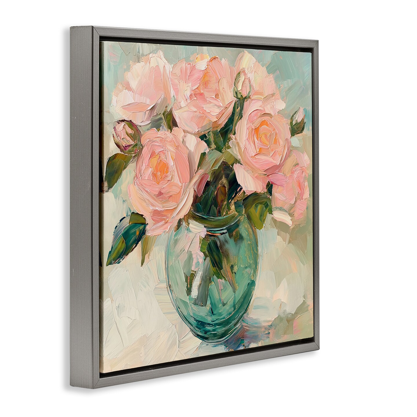 Stupell Industries Pink Roses in Green Vase Floating Frame, design by Gina Kelly