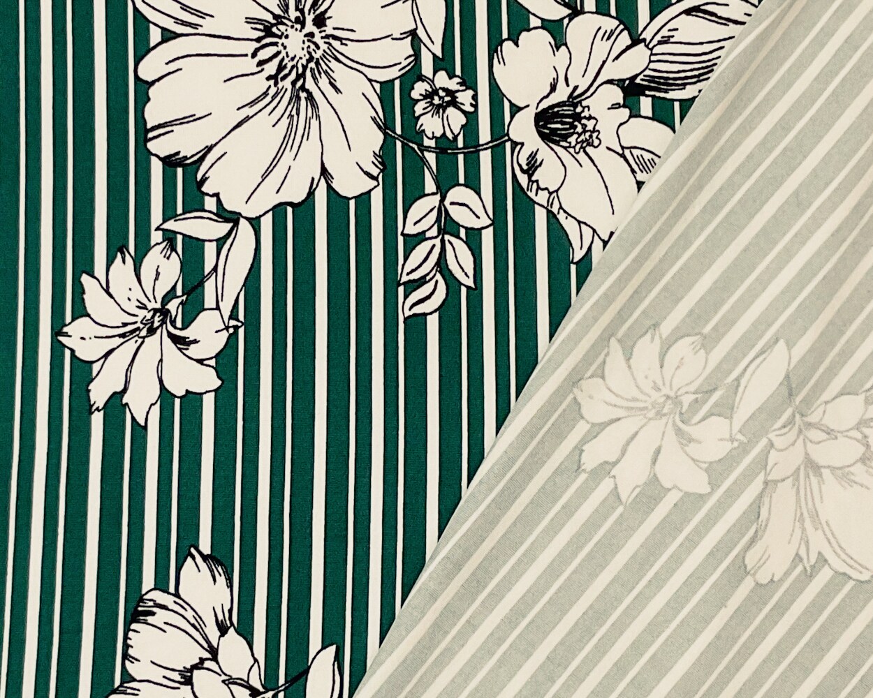 Green-Multi Poly Spandex Stretch Floral Stripe Print DB Jersey Knit Fabric By the Yard