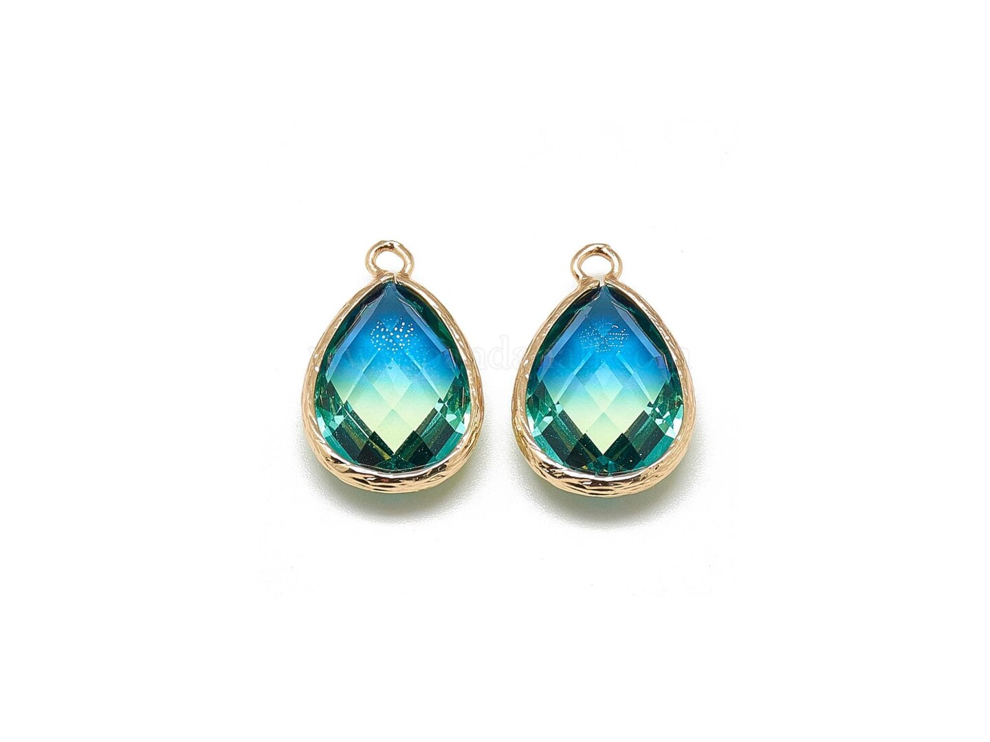 *5* 23x15mm Gold Plated Brass Faceted Teardrop Charms (Blue Green)