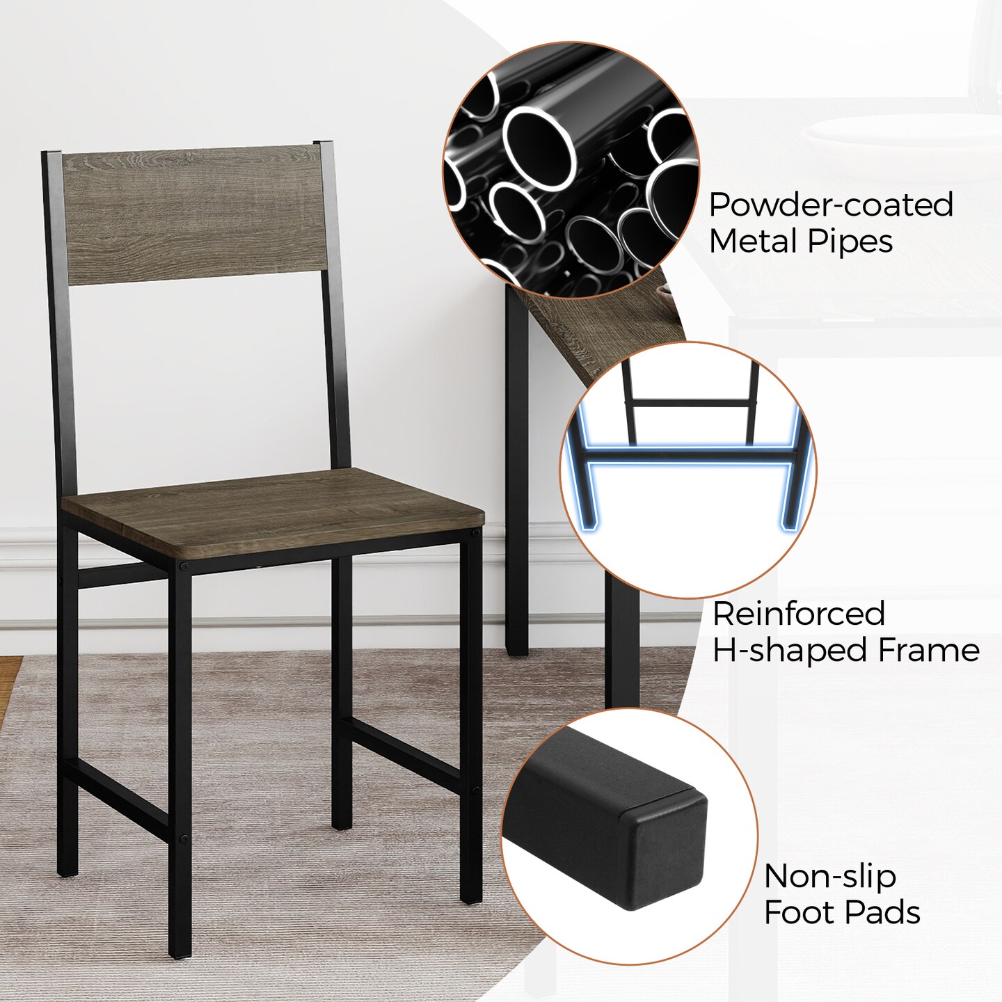 Industrial Dining Chairs with Ergonomic Backrest Metal Frame, 17.5” x 16