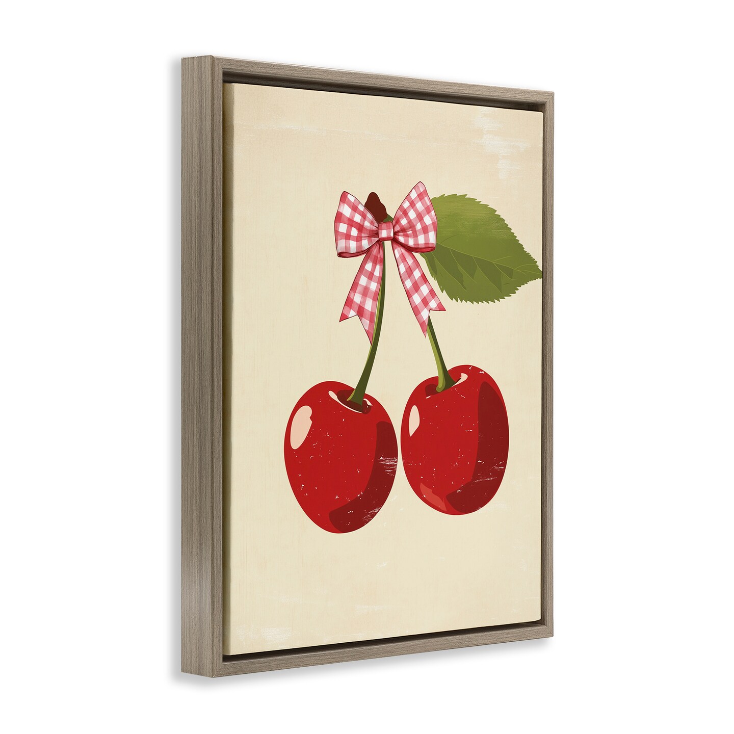 Stupell Industries Cherries with Pink Plaid Bow Floating Frame, design by Christine Simpson Art