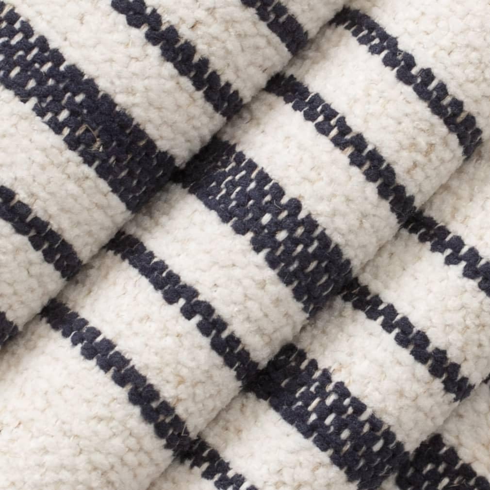 Blue Stain Resistant Performance Pet Friendly Stripe Linen Look Woven Pattern Upholstery Fabric by The Yard - SKU: Johnny Indigo