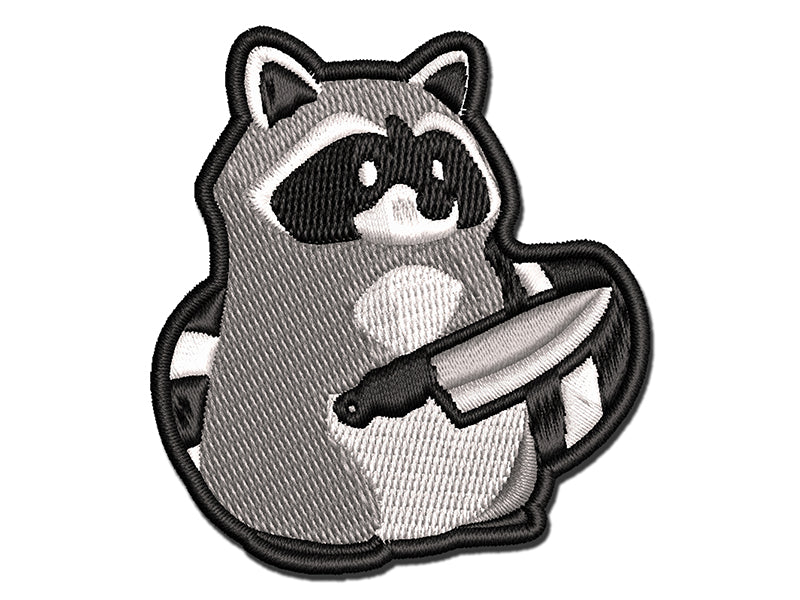 Raccoon Robber with Kitchen Knife Multi-Color Embroidered Iron-On or Hook & Loop Patch Applique