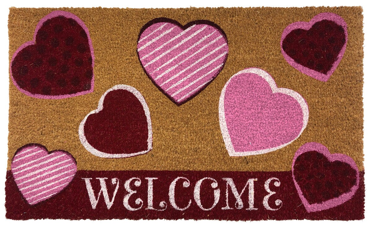 Hearts Valentine's Day Natural Fiber Coir Doormat 18 x 30