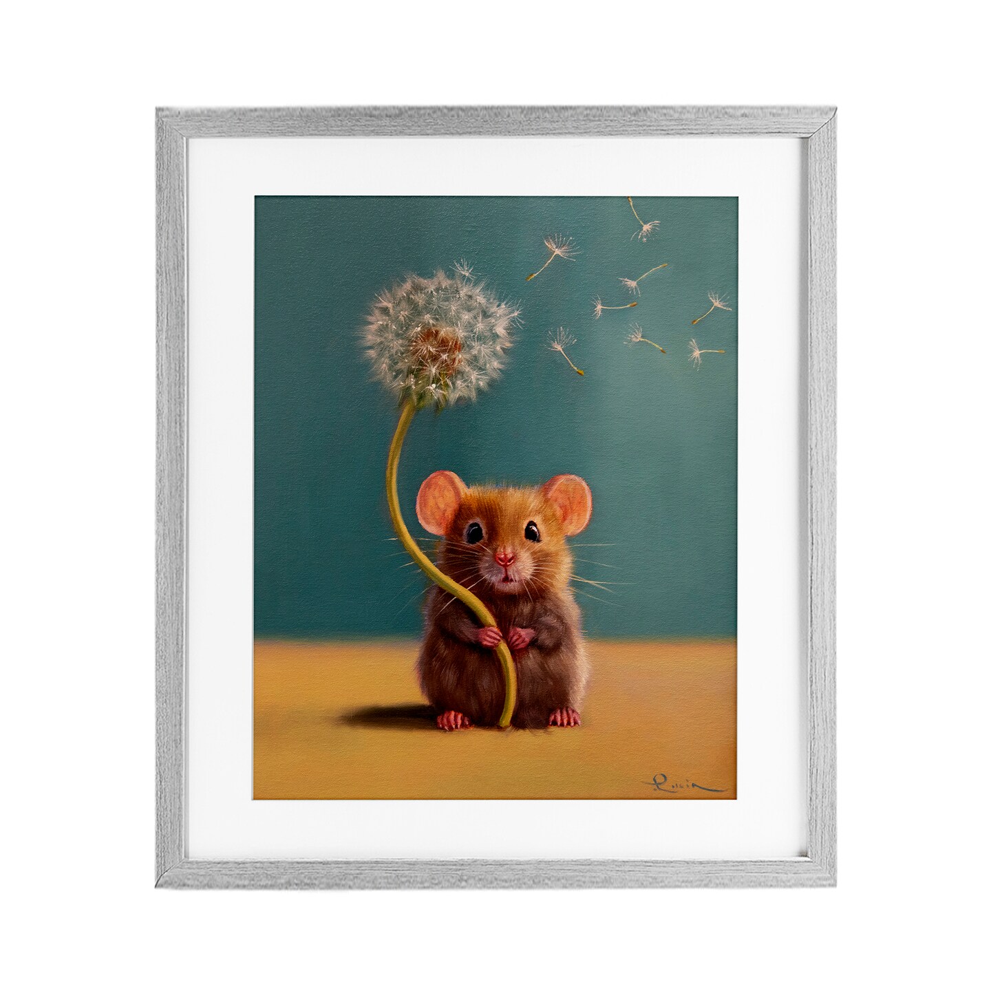 Stupell Industries Tiny Wishes Mouse & Dandelion Framed Print Under Glass, design by Lucia Heffernan