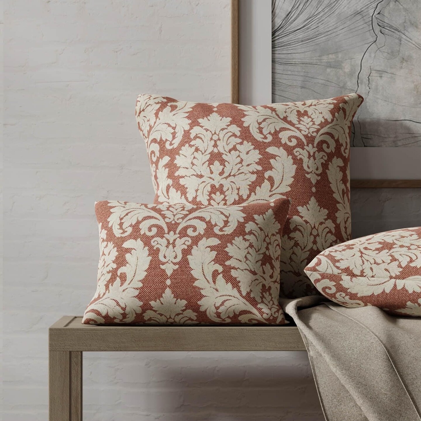Red Damask Woven Pattern Upholstery Fabric by The Yard - SKU: Huey Ruby