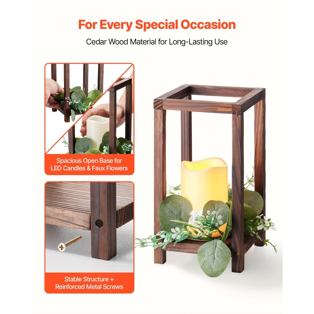 Wooden Wedding Lantern Centerpiece with LED Candle, Flower Wreath for Table Decor