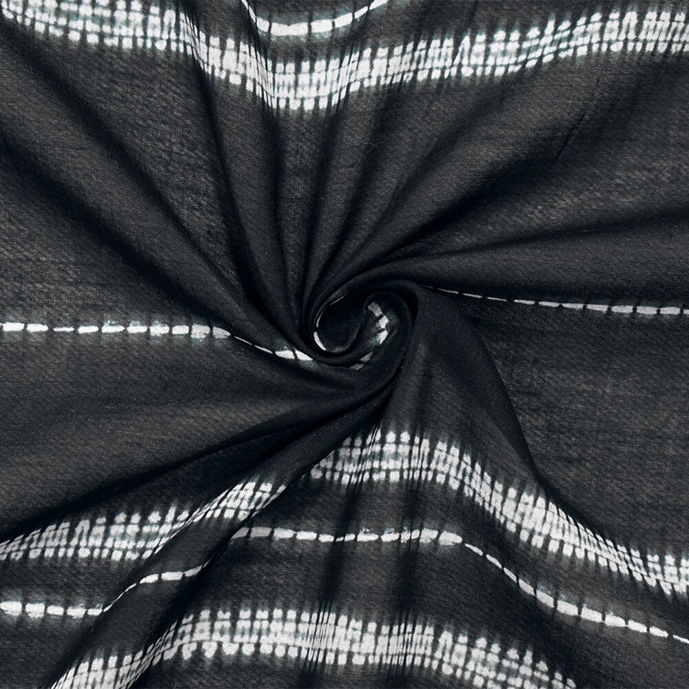 Black-White Cotton Tie Dye Horizontal Stripe Printed Batiste Woven Fabric By the Yard