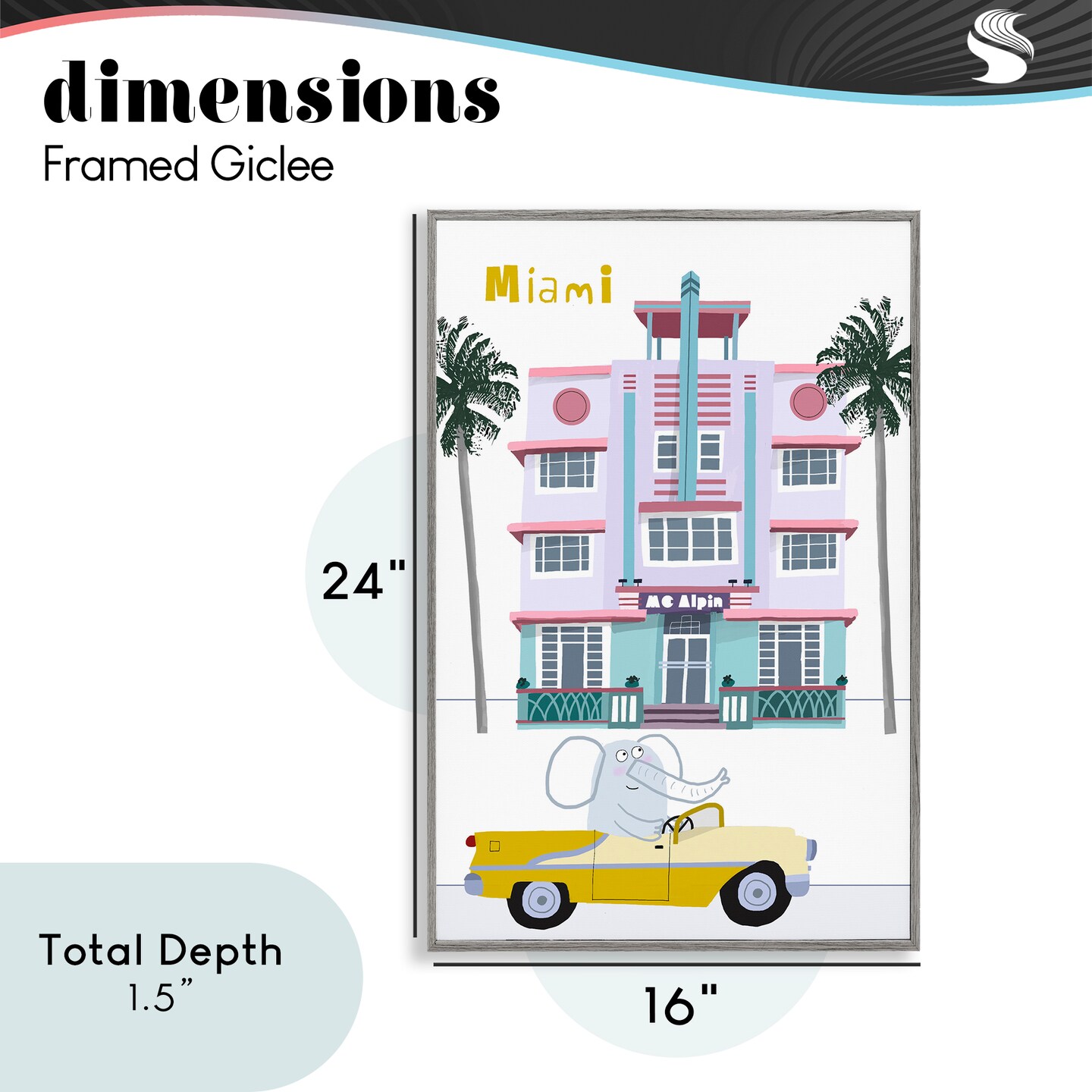 Stupell Industries Elephant & Miami Hotel Framed Giclee, design by Carla Daly