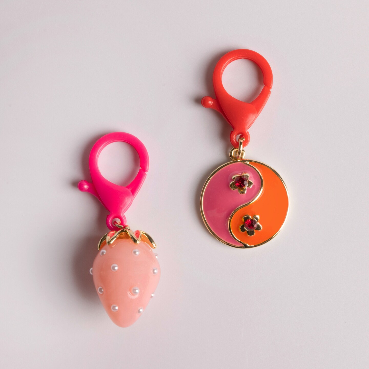 JMBM Kids Pink Pearl Strawberry and Enamel Yin Yang Bag Clip Duo