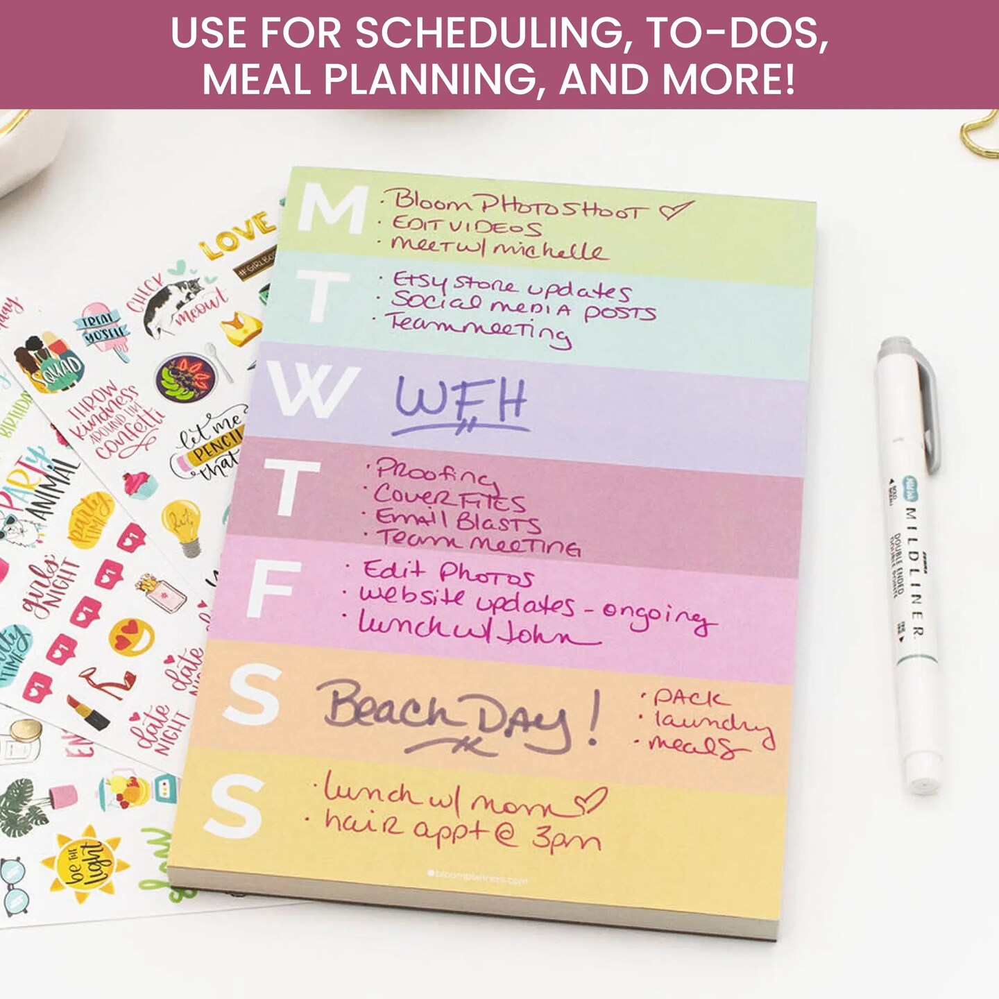 bloom daily planners Planning Pad, 6" x 9", Color Blocked Weekly Planner, Rainbow Sorbet