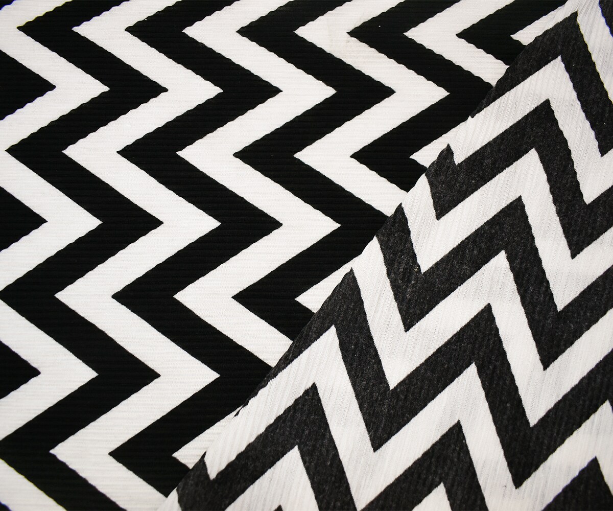 Black-White Poly Stretch Spandex Chevron Print Pleat Interlock Knit Fabric By the Yard