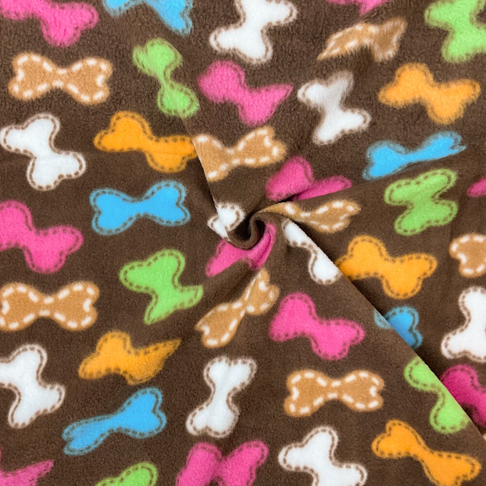 Brown-Multi Polyester Bone Printed Polar Fleece Knit Fabric By the Yard