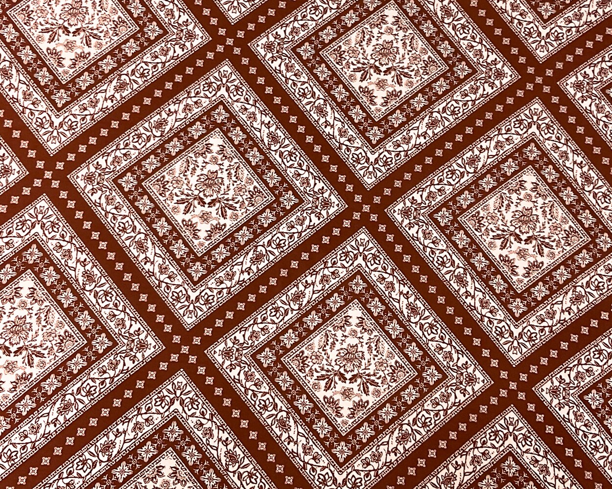 Brown Poly Stretch Spandex Floral Diamond Print DB Jersey Knit Fabric By the Yard