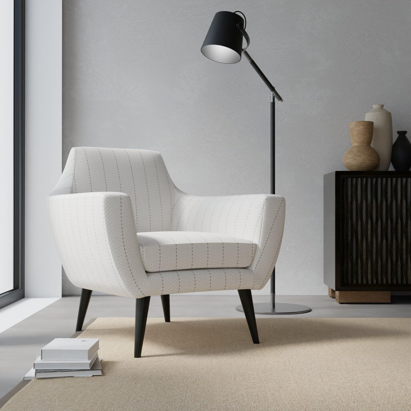Beige Taupe Performance Grade Cotton Blend Eco Friendly Woven Stripe Pattern Upholstery Fabric by The Yard - SKU: Janet Linen