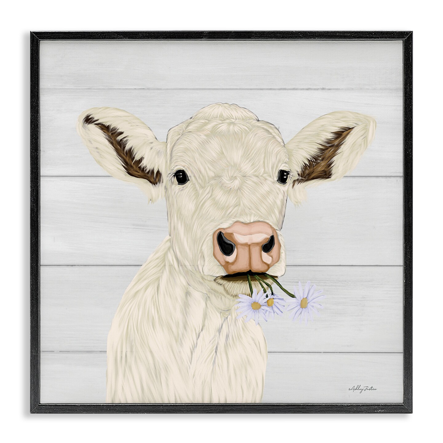 Stupell Industries Opal Baby Cow Portrait Framed Giclee, design by Ashley Justice