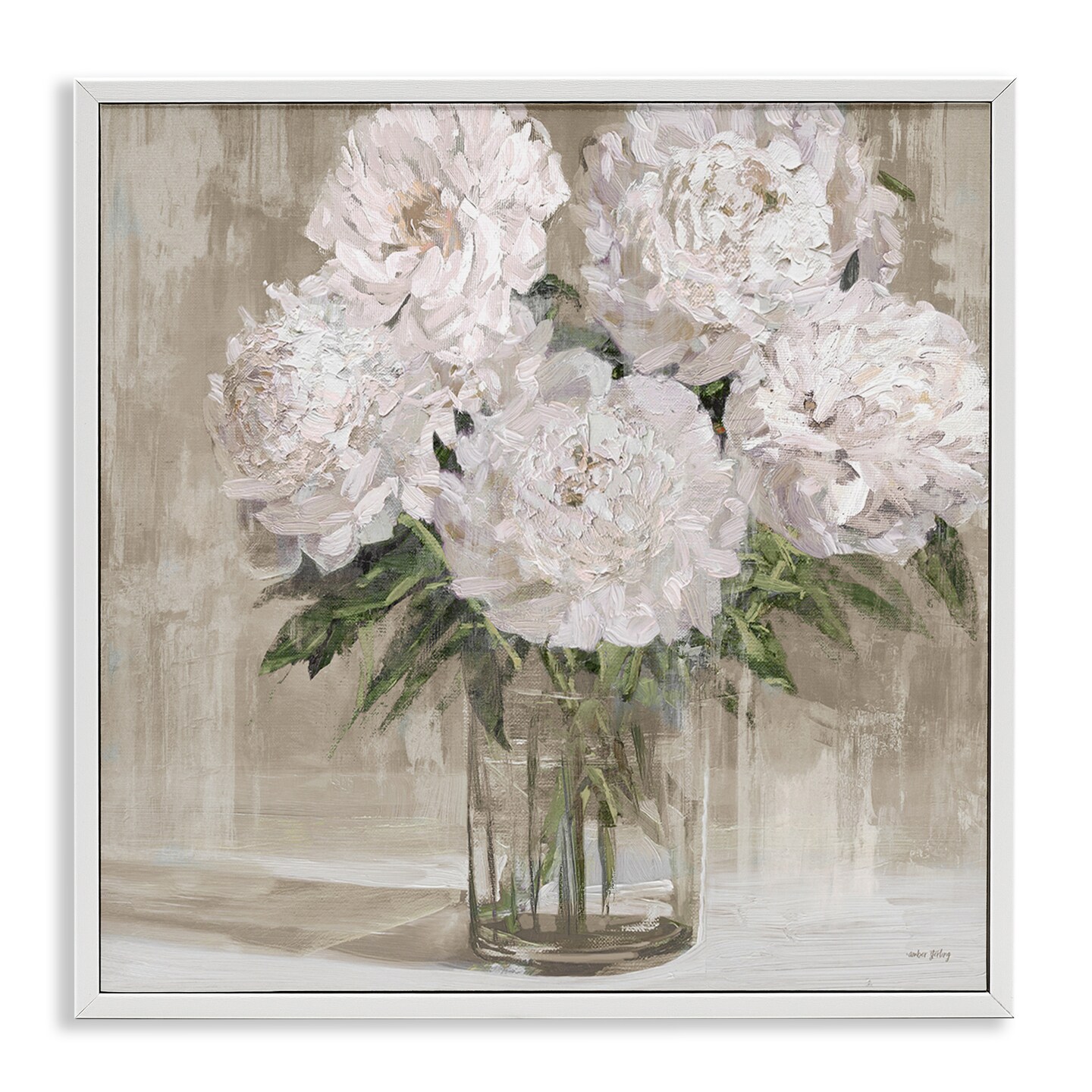 Stupell Industries Peony Blooms Beige Neutral Framed Giclee, design by Amber Sterling