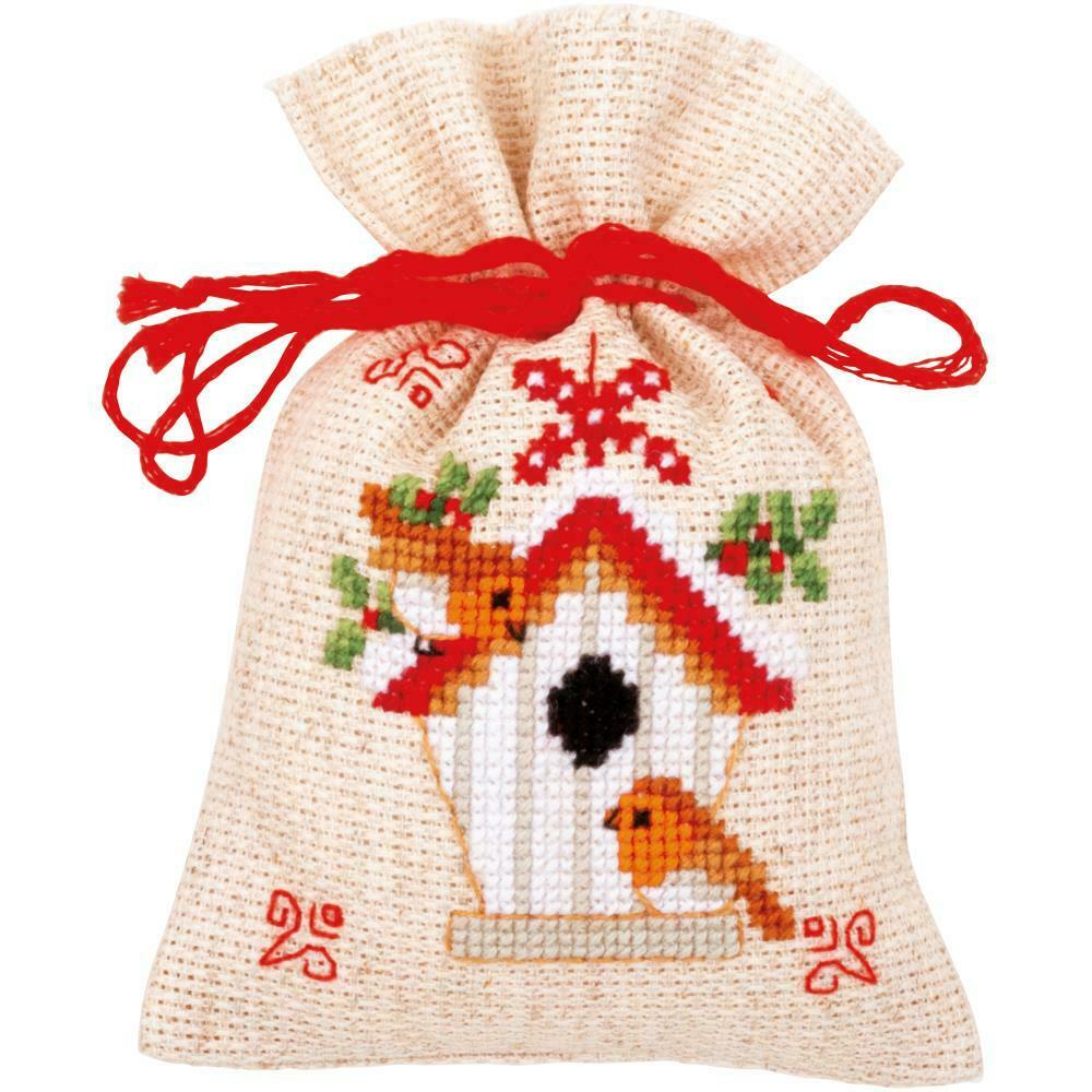 DIY Vervaco Christmas Motif Sleigh Potpourri Gift Bag Counted Cross Stitch Kit