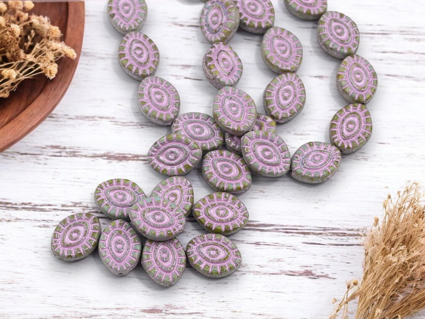 *10* 14x11mm Metallic Pink Washed Matte Sky Blue Picasso Mystic Eye Beads