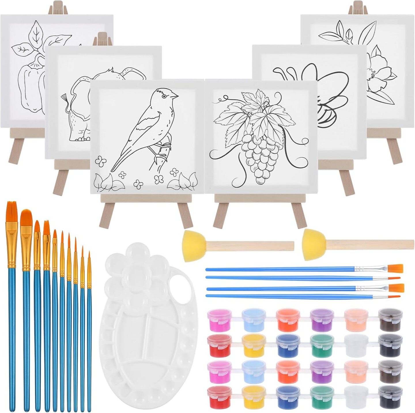 6 Pack 4x4 Canvas for Painting with Mini Easel, Art Canvas Painting Kit(white)