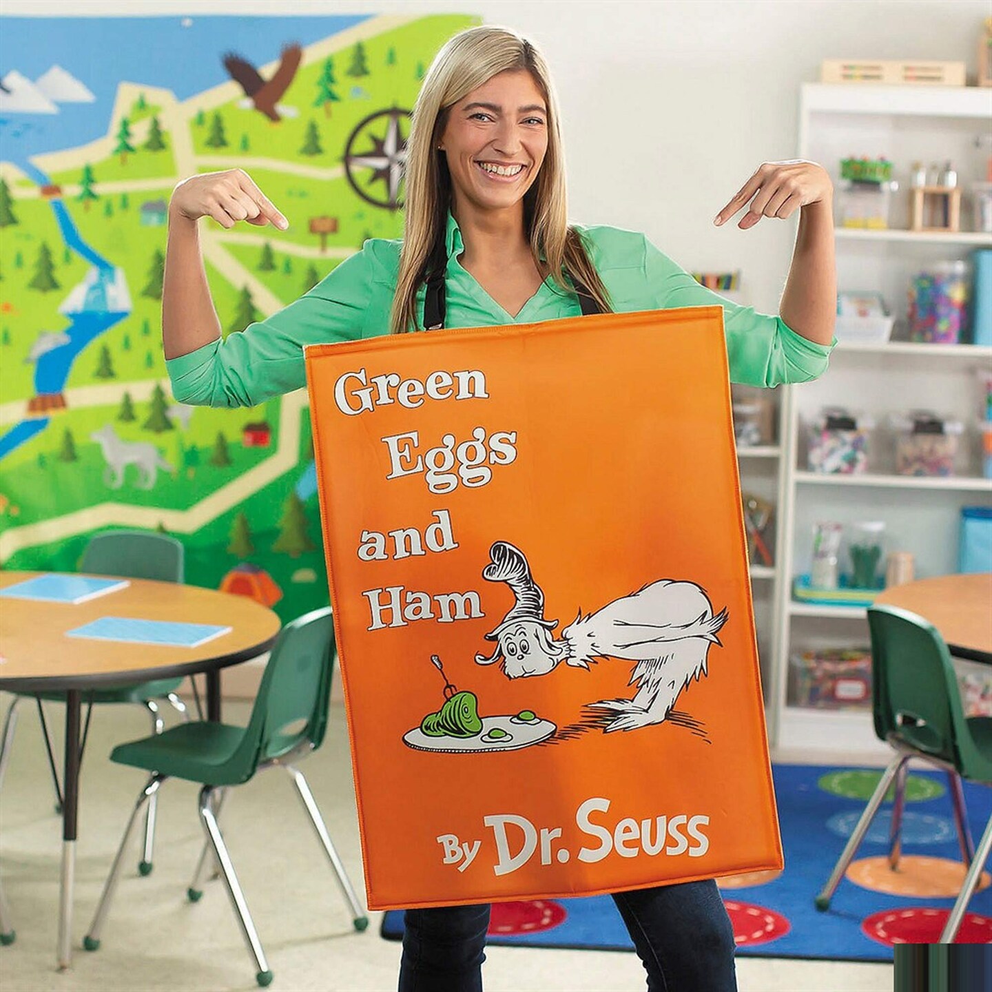 Adults Green Eggs and Ham Costume Dr Seuss Book Cover Quick Change Outfit