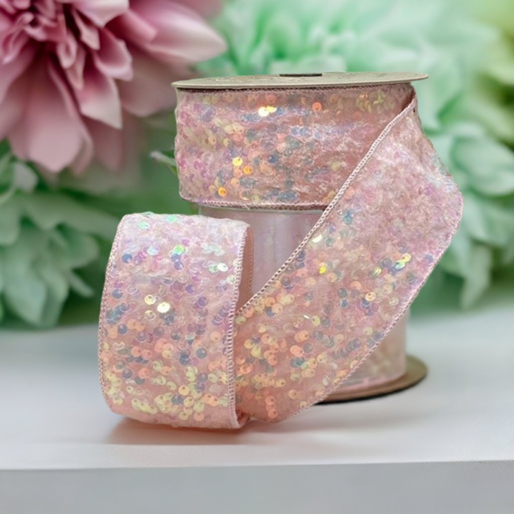 2.5&#x22; Sequin Sugar Plum Ribbon: Iridescent Pink (10 Yards)